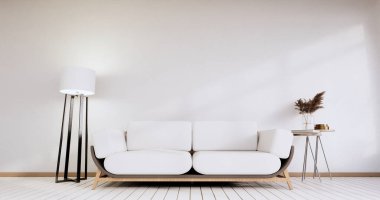 Minimalist iç mekan, mobilya ve bitkiler, modern oda dizaynı 3D