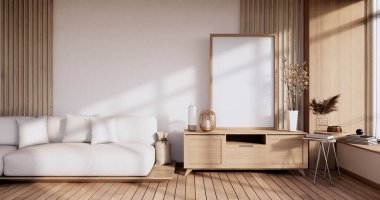 Model poster - Modern oda minimalist çerçevesi ve dekorasyon bitkileri, toprak ton3D canlandırma