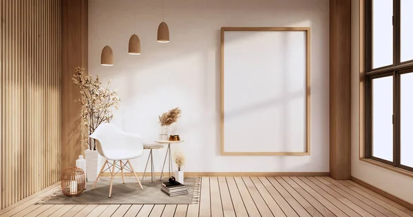 Leerer Raum Weiße Wand Auf Holzboden Interieur Und Dekoration Pflanzen — Stockfoto