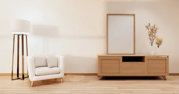 Minimalist Modern Room Interior Cabinet Armchair Plants Lamp Decorations Rendering — Stock Photo, Image