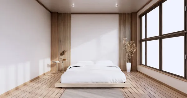 Interior Mock Dengan Zen Tempat Tidur Tanaman Dan Decoartion Kamar — Stok Foto