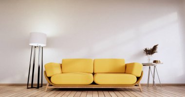 Minimalist iç mekan, Beyaz Koltuk mobilya ve bitkiler, modern oda dizayn 3D