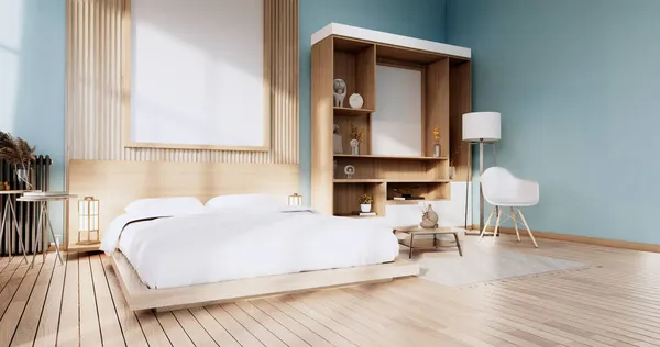 Minimalist Stil Nane Modern Ahşap Oda Rahat Bir Yatak Işlemeli — Stok fotoğraf
