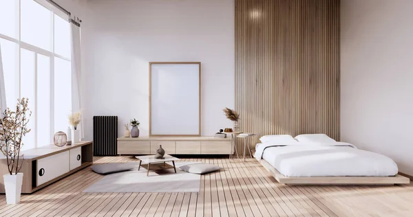 Minimaliste Intérieur Élégant Chambre Bois Moderne Avec Lit Confortable Rendu — Photo