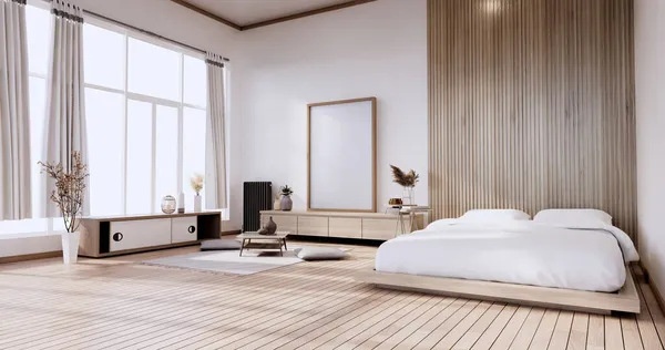 Interior Gaya Minimalis Dari Ruangan Kayu Modern Dengan Rendering Bed — Stok Foto
