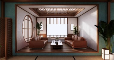 Naneli Oturma odası Japonya Tropikal Minimalist Tasarım 3D