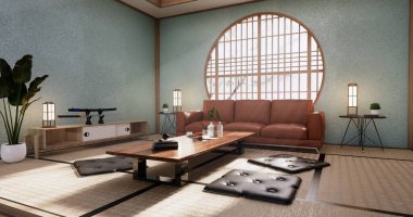 Naneli Oturma odası Japonya Tropikal Minimalist Tasarım 3D