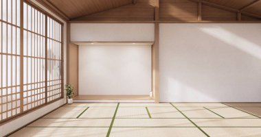İç mekan, boş oda ve tatami paspas odası Japon tarzı. 3B görüntüleme