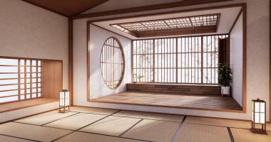 Boş oda, Japon iç mekanı 3D görüntüleme.