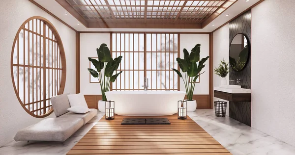 Banho Quarto Vazio Interior Estilo Japonês Renderização — Fotografia de Stock