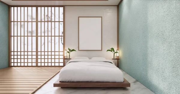 Warna Mint Kamar Tidur Gaya Minimalis Jepang — Stok Foto
