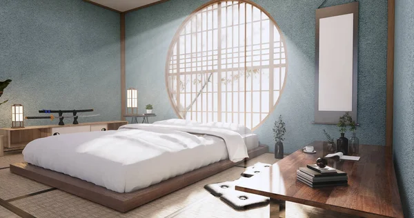 Warna Mint Kamar Tidur Gaya Minimalis Jepang — Stok Foto