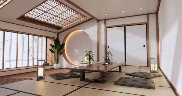 Ruang Keluarga Jepang Tropika Minimalis Desing Rendering — Stok Foto