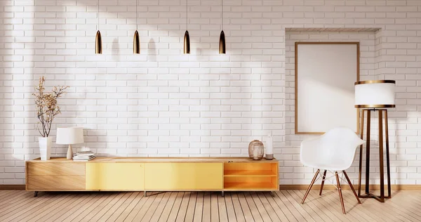 Schrank Loft Interieur Weiße Ziegelwand Zimmer Minimale Designs Rendering — Stockfoto