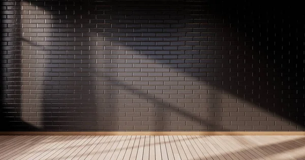Черная Кирпичная Стена Деревянный Лофт Стиле Модерн Рендеринг — стоковое фото