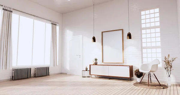 Kast Loft Interieur Witte Bakstenen Muurkamer Minimale Ontwerpen Rendering — Stockfoto