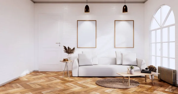 Stile Loft Con Parete Bianca Pavimento Legno Poltrona Divano Moquette — Foto Stock