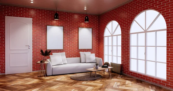 Sala Estar Loft Interior Com Parede Padrão Tijolo Parede Renderização — Fotografia de Stock