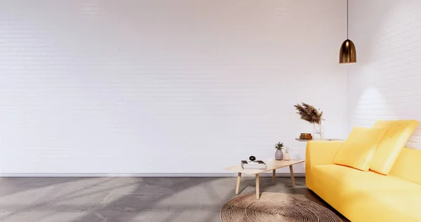 Estilo Loft Con Pared Blanca Suelo Madera Sillón Sofá Alfombra — Foto de Stock