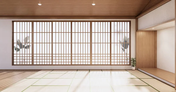 Interior Sala Vazia Tatami Tapete Quarto Estilo Japonês Renderização — Fotografia de Stock