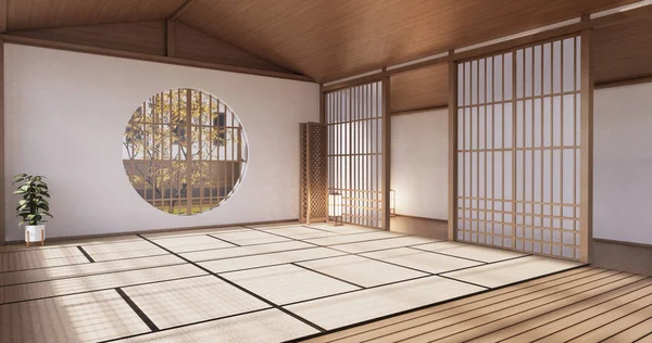 Interior Sala Vazia Tatami Tapete Quarto Estilo Japonês Renderização — Fotografia de Stock