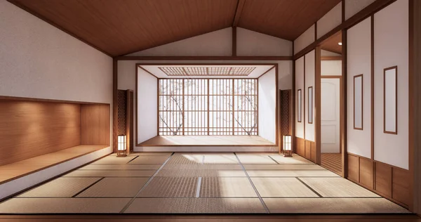 Interieur Lege Kamer Tatami Mat Vloer Kamer Japanse Stijl Weergave — Stockfoto