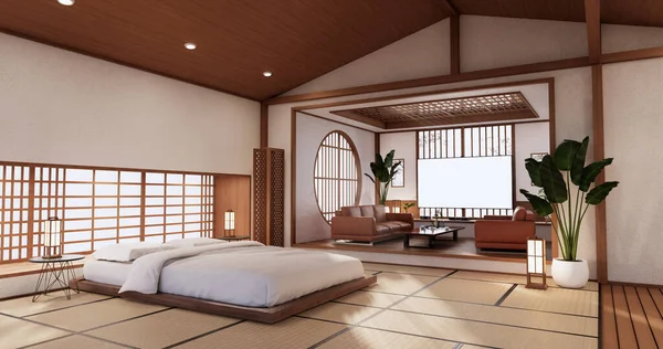 ベッドルーム 日本のミニマリストスタイル 3Dレンダリング — ストック写真