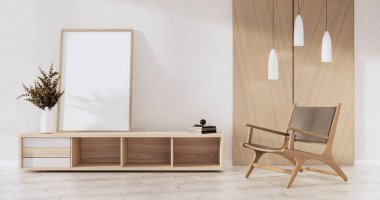 3D odanın beyaz duvarındaki boş resim çerçevesini düzenle