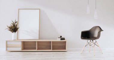 3D odanın beyaz duvarındaki boş resim çerçevesini düzenle