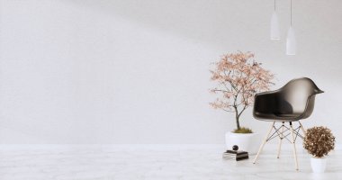 Oturma odasında, arka plandaki beyaz duvarda lambalar ve dekore edilmiş ağaçlarla dolu bir kanepe var.