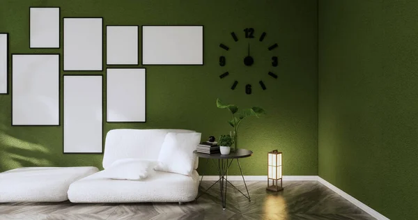 Minimalistisk Interiör Soffa Möbler Och Växter Modern Green Room Design — Stockfoto