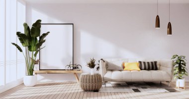 3D odanın beyaz duvarındaki boş resim çerçevesini düzenle