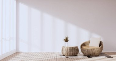 İç mekan, oturma odası modern minimalist beyaz duvarlı arka plan 3D işlemeli kanepe