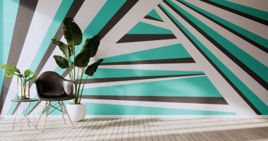 Oturma odasındaki siyah ve nane duvarı iki renkli dizayn 3D