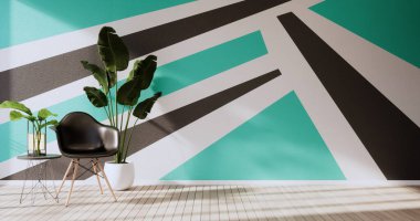 Oturma odasındaki siyah ve nane duvarı iki renkli dizayn 3D