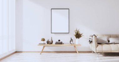 3D odanın beyaz duvarındaki boş resim çerçevesini düzenle