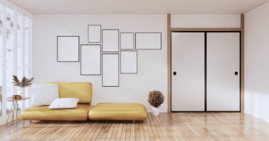 İç tasarım, zen modern oturma odası Japon tarzı 3D tasarım