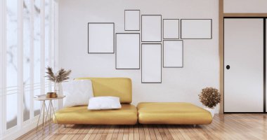 İç tasarım, zen modern oturma odası Japon tarzı 3D tasarım