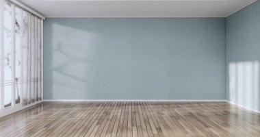 Temizlik odası, modern oda döşemede boş nane duvarı. 3B görüntüleme