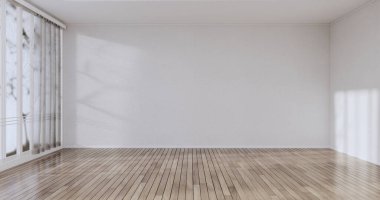 Temizlik odası, modern oda yerde boş beyaz duvar. 3B görüntüleme