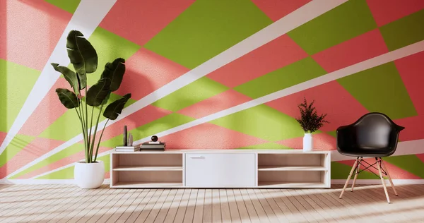 Oturma Odasında Yeşil Pembe Duvar Ton Renkli Tasarım — Stok fotoğraf