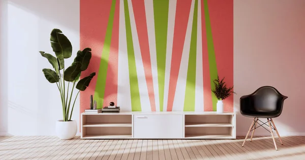 Zielona Różowa Ściana Salonie Dwa Ton Kolorowy Design Rendering — Zdjęcie stockowe