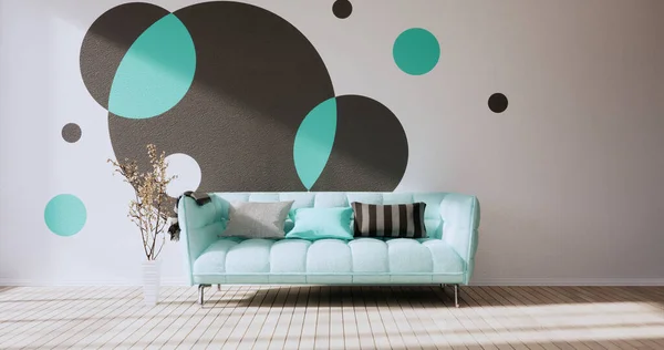 Mur Noir Menthe Sur Salon Deux Tons Design Coloré Rendu — Photo