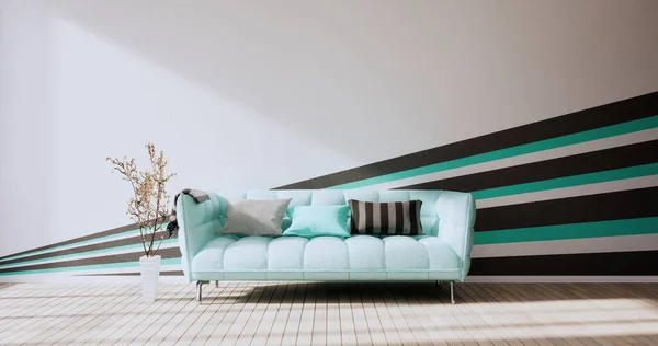 Black Mint Wall Living Room Two Tone Colorful Design Rendering — Stock Photo, Image