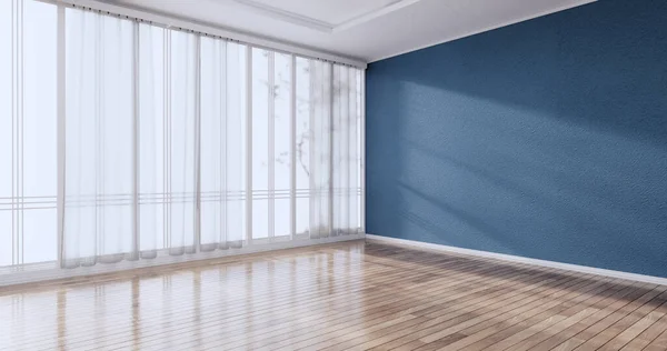 Takarítószoba Modern Szoba Üres Kék Fal Csempék Padlóján Renderelés — Stock Fotó