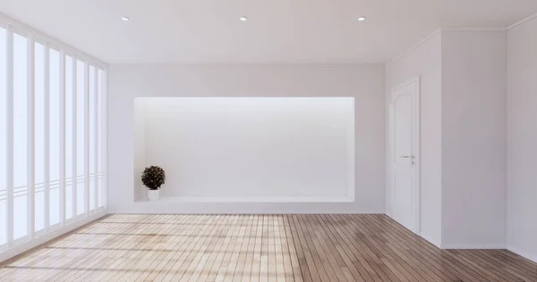 打扫房间 现代房间的瓷砖地板上的白墙是空的 3D渲染 — 图库照片