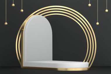 Siyah soyut tasarım siyah podyum kozmetik ürünler gösteriyor. 3B görüntüleme