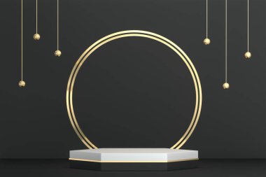 Siyah soyut tasarım siyah podyum kozmetik ürünler gösteriyor. 3B görüntüleme