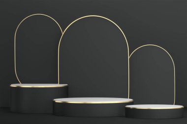 Siyah soyut tasarım siyah podyum kozmetik ürünler gösteriyor. 3B görüntüleme