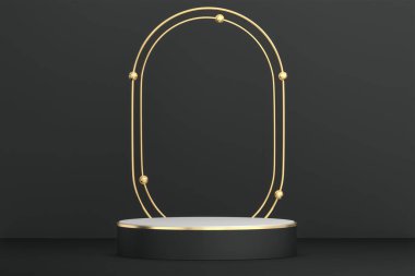 Siyah soyut tasarım siyah podyum kozmetik ürünler gösteriyor. 3B görüntüleme